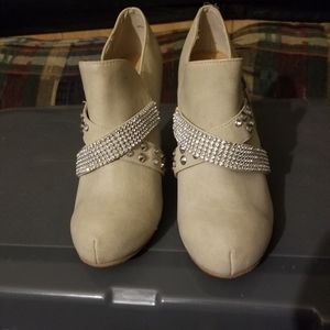 Cream rhinestone booties